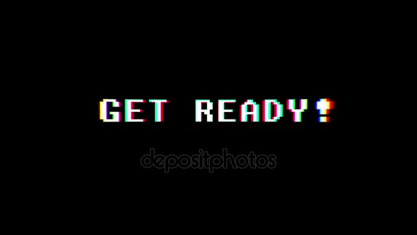 Retro videogame get ready text on old tv glitch interference screen... Nova qualidade universal vintage movimento dinâmico animado fundo colorido alegre legal vídeo footage — Vídeo de Stock