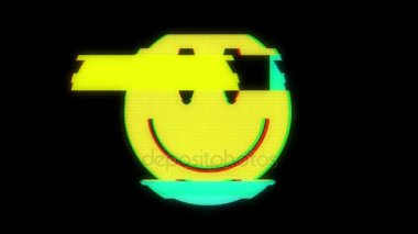 Eski dijital ekran üzerinde gülen hud holografik sembol, dijitalsiz döngü arızası, parazit animasyon yeni dinamik, neşeli, renkli, antika video görüntüleri.