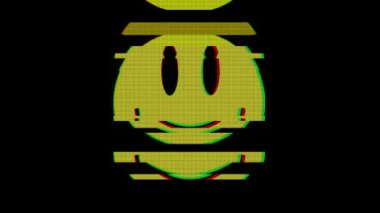 Dijital eski tv ekran sorunsuz döngü aksaklık girişim animasyon yeni dinamik retro neşeli renkli retro vintage video görüntüleri sembolü gülümse