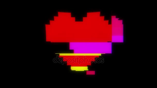 pixel szív digitális régi tv-képernyőn varrat nélküli hurok egy szerelem fénylik interferencia animáció új dinamikus holiday retro örömteli színes retro vintage videofelvétel