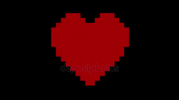 Pixel corazón en la pantalla de televisión digital vieja lazo sin costuras un fallo de amor animación de interferencia nuevo dinámico vacaciones retro alegre colorido retro vídeo vintage — Vídeos de Stock