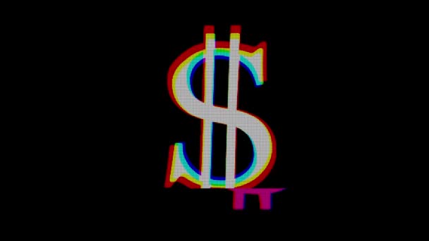 Digital dollar sign glitch interference seamless loop - new dynamic financial technology business colorful video footage — Stock Video