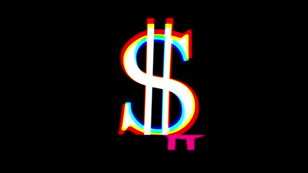 Digital dollar sign glitch interference seamless loop - new dynamic financial technology business colorful video footage — Stock Video