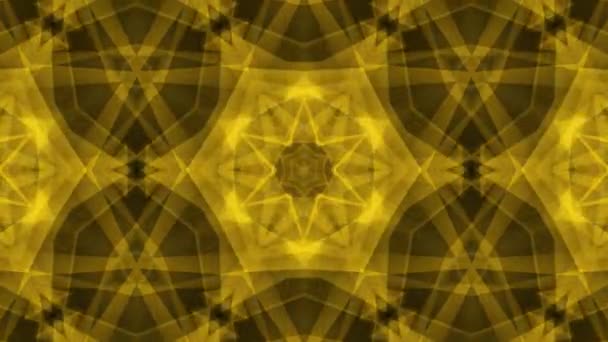 Ornamental geometrisch kaleidoskop licht show stern bewegungsmuster gelb neue qualität universelle bewegung dynamisch animiert bunt freudig tanz musik videoaufnahmen — Stockvideo