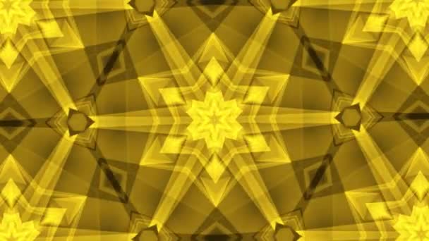 Okrasné geometrické kaleidoskop světelnou show hvězda pohybující se vzor žluté nové kvalitní univerzální pohyb dynamické animované barevné veselé taneční hudební video záběry — Stock video