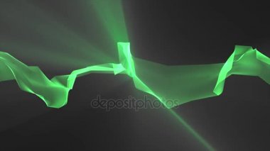 Dijital çokgen yumuşak ipek kurdele nazik ışık ışınları yeşil arka plan - yeni dinamik teknoloji sanat hareket renkli video görüntüleri sallayarak