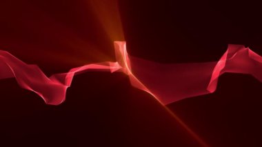 Dijital çokgen yumuşak ipek kurdele nazik ışık ışınları kırmızı arka plan - yeni dinamik teknoloji sanat hareket renkli video görüntüleri sallayarak
