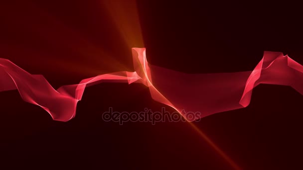 Polígono digital cinta de seda suave suave ondeando suavemente en los rayos de luz fondo abstracto rojo - nueva tecnología dinámica arte movimiento colorido video metraje — Vídeo de stock