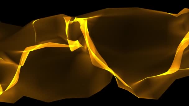 Ruban de soie souple polygone numérique agitant doucement fond abstrait jaune - nouvelle technologie dynamique art mouvement images vidéo colorées — Video