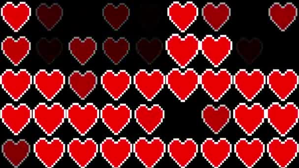 Pixel corazones luz pared parpadeo lazo inconsútil animación fondo nuevo dinámico vacaciones retro alegre colorido vintage vídeo metraje — Vídeo de stock