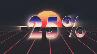 parlak retro 80'ler tarzı lazer metin sinek kapalı satış indirim ve dışarı ızgara güneş yıldız animasyon üzerinde arka plan - yeni benzersiz vintage güzel dinamik neşeli renkli video görüntüleri