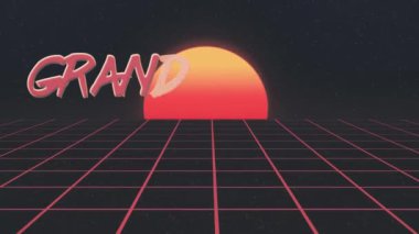 parlak retro 80'ler tarzı lazer grand satış metin sinek ve dışarı ızgara tarih Pzr açılış yıldız animasyon arka plan - yeni benzersiz vintage güzel dinamik neşeli renkli video görüntüleri