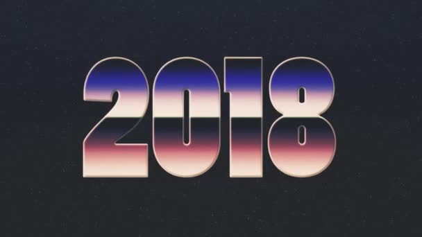 Glimmende retro 80s stijl lazer 2018 Nieuwjaar tekst vliegen in en uit op sterren animatie achtergrond - nieuwe unieke vintage mooie dynamische vrolijke kleurrijke videobeelden — Stockvideo
