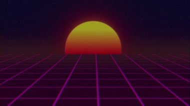 Retro 80'ler tarzı ızgara güneş yıldız eski tv ekran animasyon arka plan - yeni benzersiz vintage güzel dinamik neşeli renkli video görüntüleri