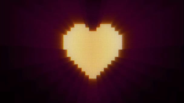 Shiny pixel heart beat on digital old tv screen seamless loop glitch interference animation new dynamic holiday retro joyful colorful vintage video footage — Stock Video