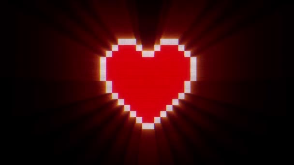 Shiny pixel heart on digital old tv screen seamless loop glitch interference animation new dynamic holiday retro joyful colorful vintage video footage — Stock Video