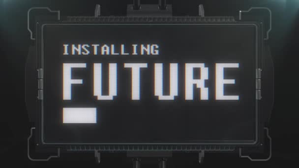 Retro videogame installing future text on futuristic tv glitch interference screen animation seamless loop ... New quality universal vintage techno motion dynamic background colorful joyful cool video — Stock Video