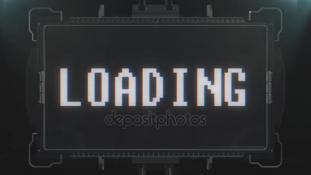 Retro videogame loading text on futuristic tv glitch interference screen animation seamless loop ... New quality universal vintage techno motion dynamic background colorful joyful cool video — Stock Video