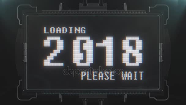 Wczytywanie tekstu 2018 na futurystyczny telewizor glitch zakłócenia ekranu animacja Płynna pętla retro gier... Nowe jakości uniwersalny vintage techno ruchu tła dynamiczne kolorowe radosny fajny film — Wideo stockowe