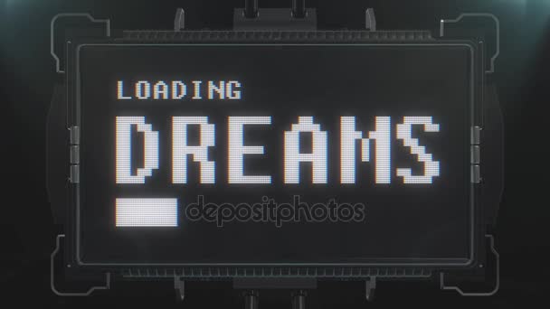 Retro videogame loading dreams text on futuristic tv glitch interference screen animation seamless loop ... New quality universal vintage techno motion dynamic background colorful joyful cool video — Stock Video