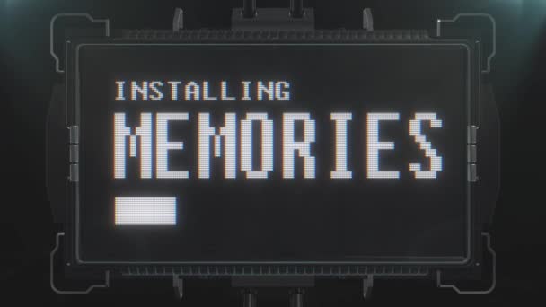 Retro videogame installing memories text on futuristic tv glitch interference screen animation seamless loop ... New quality universal vintage techno motion dynamic background colorful joyful video — Stock Video