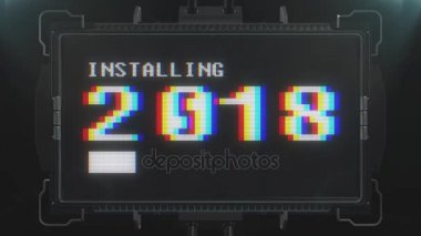 renkli retro videogame 2018 metin fütüristik tv arıza girişim ekran animasyon sorunsuz döngü üzerinde yükleme atlamak... Dinamik arka plan yeni kalite evrensel vintage techno hareketli neşeli bir video