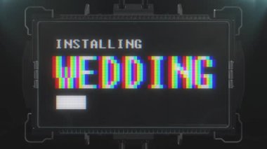 retro futuristik tv arıza girişim ekran animasyon sorunsuz döngü üzerinde düğün metin yükleme video oyunu... Yeni kalite evrensel vintage techno hareketli dinamik arka plan renkli neşeli video