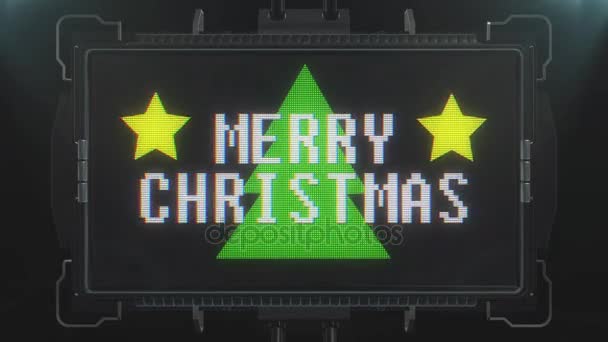 Coloré joyeux Noël texte sautant sur fond d'animation futuriste écran LCD avec chute de neige nouvelle qualité rétro vintage mouvement joyeuse vidéo de vacances — Video