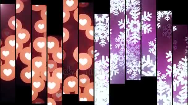 Hearts snowflakes moving vertical block background animation - New quality holiday universal motion dynamic holiday wedding animated colorful joyful dance music video footage — Stock Video