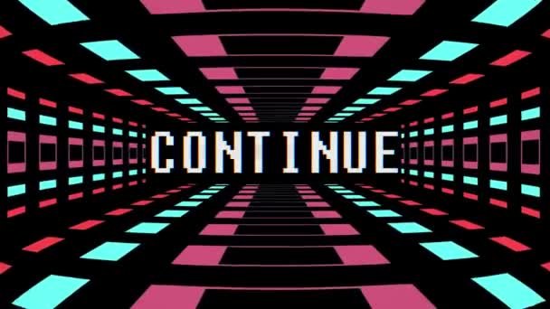Стиль ретро-ігри нескінченний тунельний політ безшовної петлі анімації з продовженням блимаючого тексту - нова якість 4k старовинні барвисті радісні відеозаписи — стокове відео