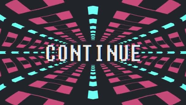 Retro game style infinite tunnel flight seamless loop animation with continue blinking text - new quality 4k vintage colorful joyful video footage — Stock Video