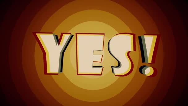 Барвисте слово YES стрибок на ретро вінтажний фон літати і виходити анімація - новий якісний шрифт 4k динамічні радісні відео мовні кадри — стокове відео
