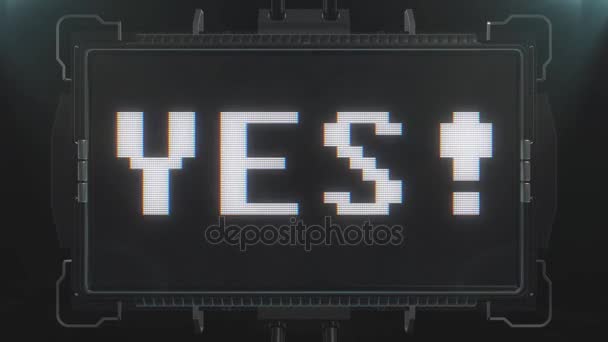 Retro videogame YES word text on futuristic tv glitch interference screen animation seamless loop ... New quality universal vintage techno motion dynamic background colorful joyful video — Stock Video