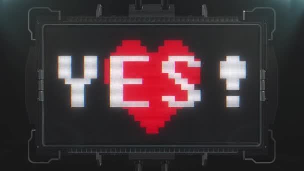 Ρετρό videogame Ναι λέξη κείμενο καρδιά κτύπησε στο φουτουριστικό τηλεόραση glitch παρεμβολές οθόνη animation αδιάλειπτη βρόχο... Νέα ποιότητα καθολική vintage techno δυναμική φόντο πολύχρωμο χαρούμενη βίντεο κίνησης — Αρχείο Βίντεο