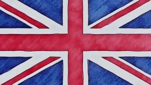 Stop motion of pencil drawn British flag cartoon animation - nova qualidade nacional patriótica imagens de vídeo símbolo colorido — Vídeo de Stock