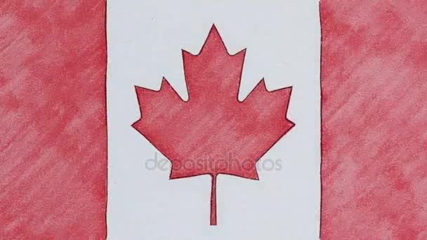 描画鉛筆カナダ旗漫画アニメーション - 新しい品質国民の愛国心が強いカラフルなシンボルのビデオ映像の動きを止める — ストック動画