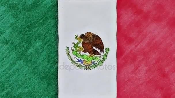 Stop-motion-video van potlood getekend Mexico vlag cartoon animatie - nieuwe kwaliteit videobeelden van de nationale patriottische kleurrijke symbool — Stockvideo