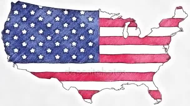 Stop motion of pencil drawn USA flag cartoon animation - new quality national patriotic colorful symbol video footage — Stock Video