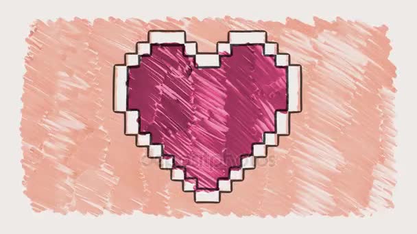 Stop motion disegnato pennarello pixel a forma di cuore cartoni animati animazione senza soluzione di continuità loop sfondo... — Video Stock