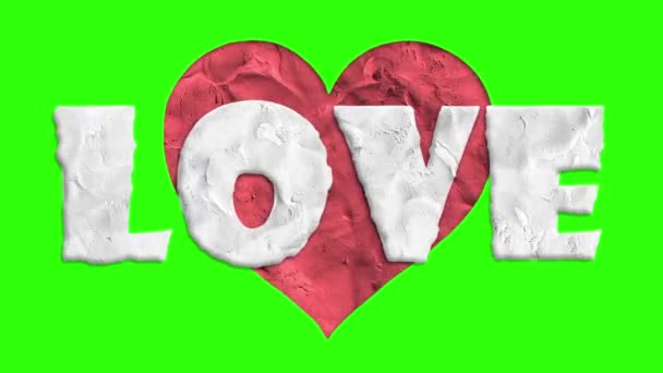 Stop motion argilla fatto cuore forma amore parola cartone animato animazione senza soluzione di continuità loop croma chiave verde schermo sfondo... — Video Stock