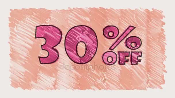 30 % sleva značky na tabuli text karikatury tažené bezešvé smyčka animace - nové kvalitní retro vintage pohybu radostné addvertisement komerční video záběry — Stock video