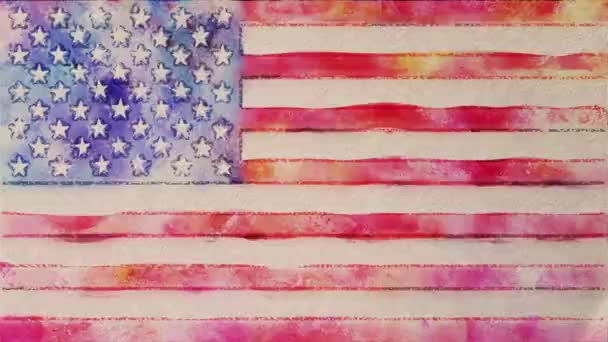 Stop motion of watercolor drawn USA flag cartoon animation seamless loop - new quality national patriotic colful symbol video footage — Vídeo de Stock