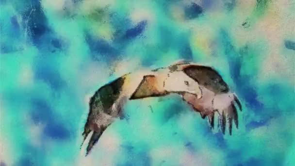 Akvarell ritade bald eagle sky flyga stop motion tecknad animation sömlös loop - ny kvalitet natur djur handgjorda retro vintage färgglada videofilmer — Stockvideo
