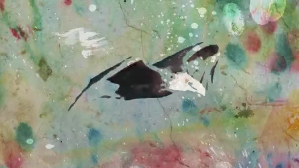 Акварельный гранж нарисован лысый орлан небо летать остановить движение мультфильм анимации бесшовный цикл - новое качество природы животных ручной работы ретро-красочные видео кадры — стоковое видео