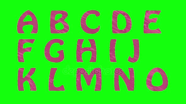 Animated marker drawn font isolated on chroma key green screen background animation all letters, punctuation, and numbers - new quality dynamic cartoon joyful colorfool footage — Stock Video