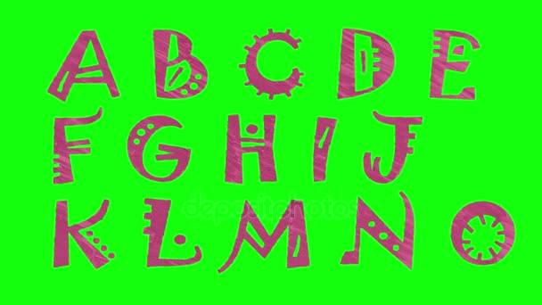 在色度键上绘制非洲字体隔离的动画标记绿色屏幕背景动画所有字母, 标点符号, 数字-新的质量动态卡通快乐 colorfool 镜头 — 图库视频影像