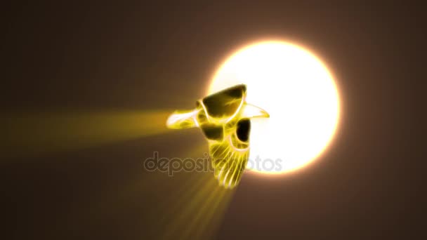 Amarillo dorado neón calvo águila volar en rayos de luz del sol dibujos animados animación lazo sin costuras sobre fondo negro - nueva calidad única hecha a mano dinámica alegre colorido vídeo animal material de archivo — Vídeos de Stock