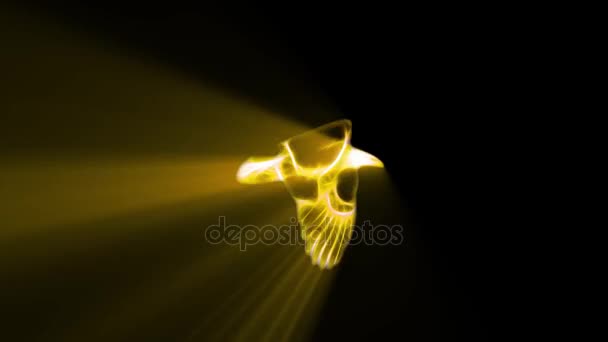 Gyllene gul Neon skallig örn flyga i ljusstrålar tecknade seamless loop animation isolerad på svart bakgrund - ny kvalitet unika handgjorda dynamiska joyful färgglada video djur fågel footage — Stockvideo