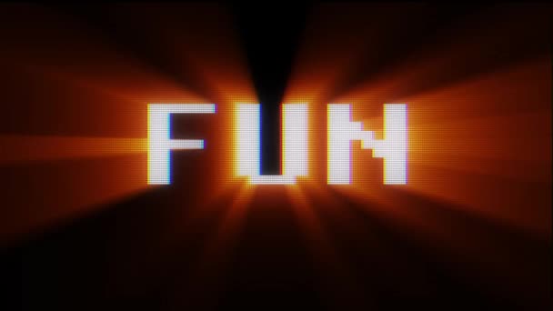 Retro digital font fun word text on old tv lcd glitch interference screen animation seamless loop .. New quality universal vintage motion dynamic animated background colorful joyful video footage — Stock Video