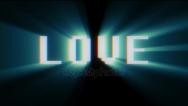 Retro digital font love word text on old tv lcd glitch interference screen animation seamless loop.. New quality universal vintage motion dynamic animated background colorida alegre vídeo footage — Vídeo de Stock